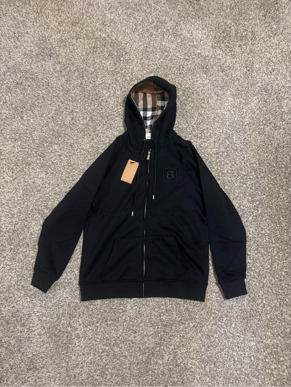 Burberry Black Zip-Up Hoodie with Signature Check Lining